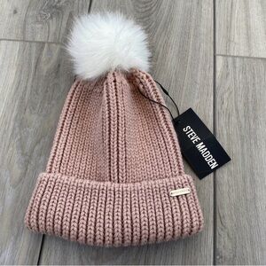 Steve Madden Blush Knit Beanie with Pom-Pom